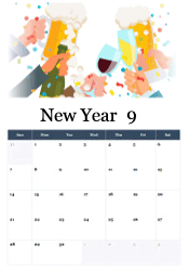 People toasting with beer and wine glasses with confetti - friends celebrating New Year calendar