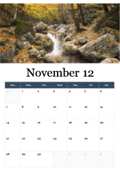 Peaceful forest stream in autumn November calendar