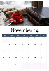 Coffee with book and cozy blanket November calendar