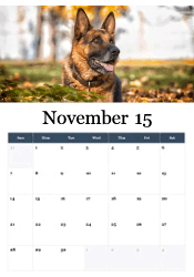 German shepherd in autumn leaves November calendar