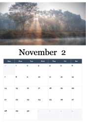 Misty morning sunrise November calendar