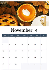 Thanksgiving pies with autumn leaves November calendar