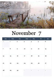 Misty lake dock November calendar
