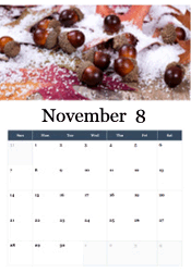 Acorns and leaves with first snow November calendar