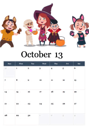 Cartoon trick-or-treat kids October calendar