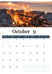 Bonfire at sunset October calendar