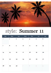 Palm trees sunset summer calendar