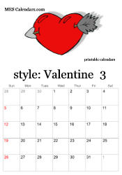 printable  love theme calendar
